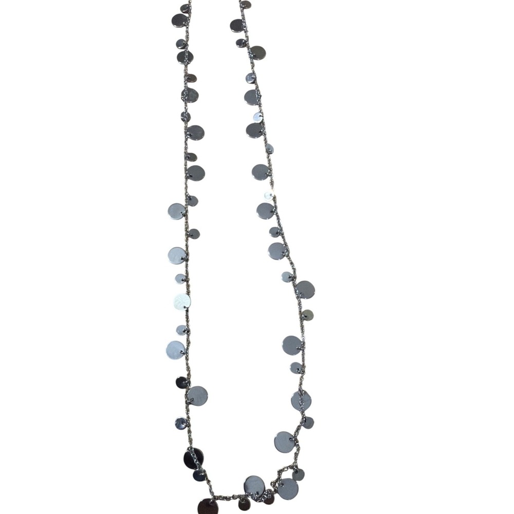 Lia Sophia Silver Tone Long Disc Charm Chain Necklace Layering Y2K Boho